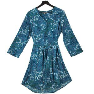 41Hawthorn Shirt Dress Large Teal Green Floral Belted Peasant Cottage Feminine